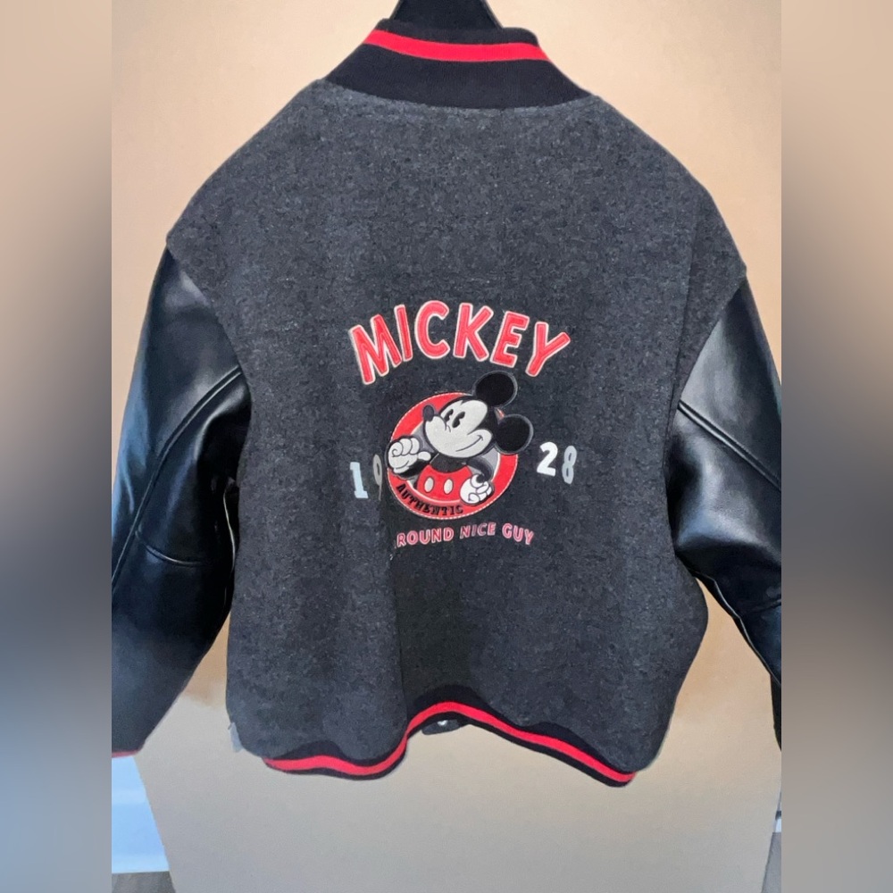 Vintage Disney Mickey Mouse Jacket Mens Large Black Wool Leather Varsity 90s